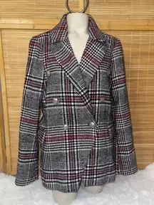 BAGATELLE Jacket Womens Medium Black Plaid Pea Coat Boho Button Up Flap Pockets
