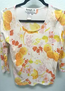 Joseph A Vibrant M Y2K vintage yellow and Orange Blouse with 3 Quarter Sleeves