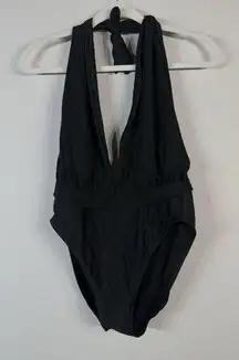 Anne Klein Women’s Size 10 Black High Leg Halter Neck Plunge Swimsuit Beach USA