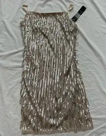New with tags Silver and Gold sequin fringe bead embellished bodycon mini dress