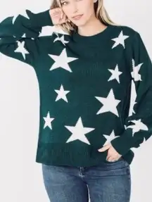 Hunter Green Star Knit Sweater + Bonus Mask