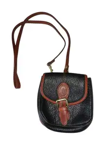 Vintage Mini Leather Saddle Crossbody Purse Liz Claiborne Brwn Black Pebbled