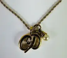 Dior CD Logo Faux Pearl Pendant Necklace Gold Tone‎
