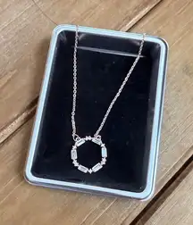 Rose Gold-Tone Circle Pendant Necklace With Clear Rhinestone Accents & Adjustabl