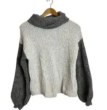 Anthropologie Kaisley Two Toned Gray Wool Blend Cowl Neck Balloon Sleeve Knit Sweater