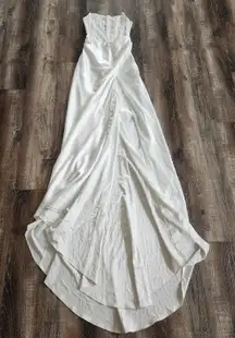 Retrofete White Beaded Corset Maxi Dress Strapless Satin Size XS? Train