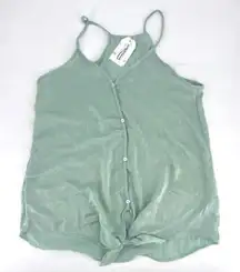 NWT Axis Apparel Tie Front‎ mother of pearl Button Camisole Green Large tank top