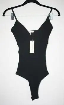 Francesca's Bodysuit One Piece Black XS Ribbed V-Neck Adjustable Straps NWT