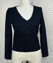St. John Evening Sequin Black‎ Santana Knit V-Neck Sweater Size US 2