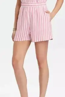 Universal Thread Linen Blend Striped Resort Pull On Shorts pink white size XS