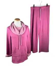 PajamaGram Wide Leg Fleece 2pc Pj Lounge Set Top Pink Mauve Small SM‎ Cowl Neck