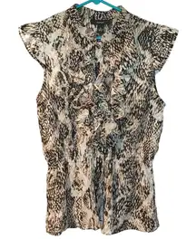Alfani Size 10 Animal Print Blouse Neutral Color Frill Business Career Top