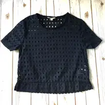 Banana Republic Eyelet Lace Top Women S 4 6 Navy Blue Cotton Coastal Boxy Preppy