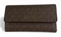 Michael Kors Women Jet Set Trifold Wallet L Brown Leather Clean Trendy Logo