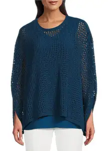 Slim Factor by Investments Morgan Boat Neck 3/4 Sleeve Crochet Twofer Top XL