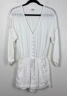 Aerie Romper Long Sleeve White Womens Size Small Cotton Lace Swim Coverup