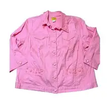 Ruby Rd. Pink Salmon Studded Denim Jacket Embellishments 3/4 Sleeves Sz 18W NWOT