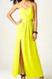 BCBGeneration  Neon Lime Maxi Dress with cutouts & side slit Chartreuse Size: 2