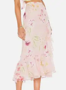 Yumi Kim Wallflower Waterfall Midi Skirt — Floral Pink Ruffle