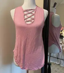 Juniors Large Pink Lattice Front Tank