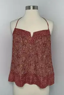 BCBG Maxazria Womens Strappy Tank Top S Red Metallic Gold Geometric Sleeveless