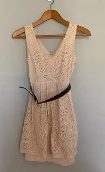 Rhapsody Light Pink Sleeveless Lace Overlay Mini Dress with Belt