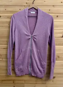 Brunello Cucinelli Size Medium Pink Purple Double Zipper Ruched Cashmere Sweater