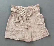 Line & Dot Paperbag Shorts Small High Tie Waist Striped Belted Linen Blend Comfy