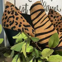 Cheetah Tiger Print Boots Tan Black Block Heel Ankle Booties Womens 8