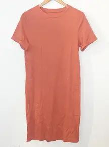 A new day cotton cuffed sleeve midi tshirt orange/red short sleeve dress