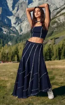 Free People  FP One Safia Denim Maxi Skirt Crop Top Set Size 4 NWT