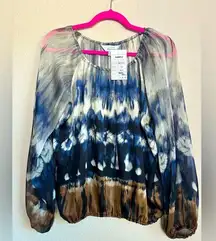 NWT Exclusively Misook Chiffon Boho Tie Dye Balloon Sleeve SAMPLE Blouse XS