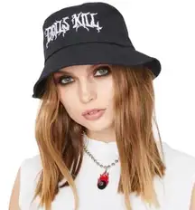 Dolls kill black bucket hat with white logo embroidered on front! New