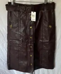 Coach: Expresso Leather Pencil Skirt- Midi- 8