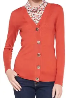 Tory Burch Size Medium  wool Women's Elegant V-Neck Orange Cardigan sweater