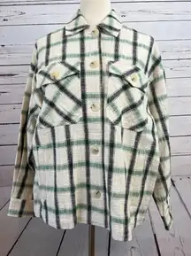 ZARA Shacket Jacket Green Plaid Overshirt Button Front Shirt XS Extra‎ Small