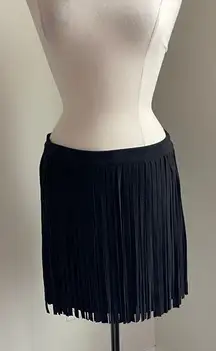 5|48 Fringe Mini Skirt Womens Sz 10 Black Sueded