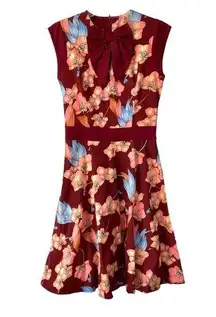 Voodoo Vixen Bow Front Floral Burgundy Dress size small Pin Up
