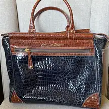 Vintage Samantha Brown Navy & Brown Croc Embossed Travel Tote Bag