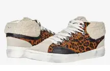 Marc Fisher LTD Fashion Sneakers Size 8 Leather Faux Shearling Leopard Print