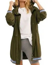 Free People Wind Swept Hooded Jacket in Wild Sage Green S