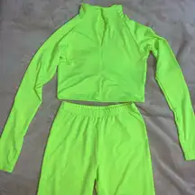 Neon green biker shorts set