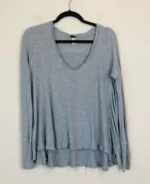 We the Free | Gray Boxy Fit Long Sleeve Waffle Knit Top Size Small