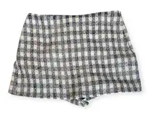 Zara woven tweed like metallic blue white checkered skort size XL new with tags