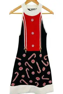 No Boundaries Women’s (Jrs) Black Christmas Candy Cane Ugly Holiday Sweater Dress Size Small