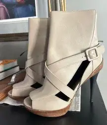 Marni Peep Toe Platform Buckle Ankle Boots Beige Womens Size US 7