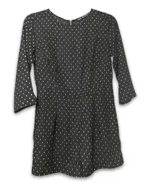 Zara Romper Scoop Neck Functional Side Pockets Cotton Blend Polka Dots Black W S