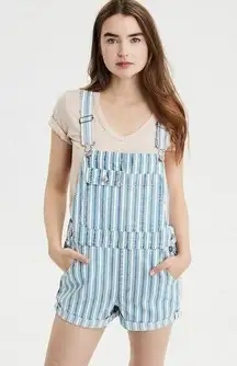 American Eagle High Waisted Tomboy Shortall Bibs Blue & White Stripes Size Small