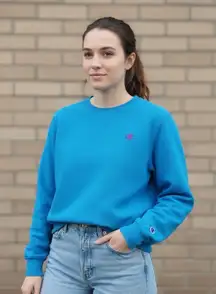 Champion Eco Women’s Sweatshirt Crewneck Retro Blue Size Large