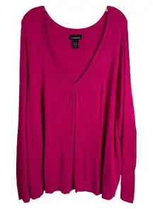 Lane Bryant Plus Size 26W 28W Sweater Hot Pink V Neck Knit Ribbed‎ Trim 386